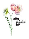 Stylized Gerber and Peony flowers with title Happy ValentineÃ¢â¬â¢s day